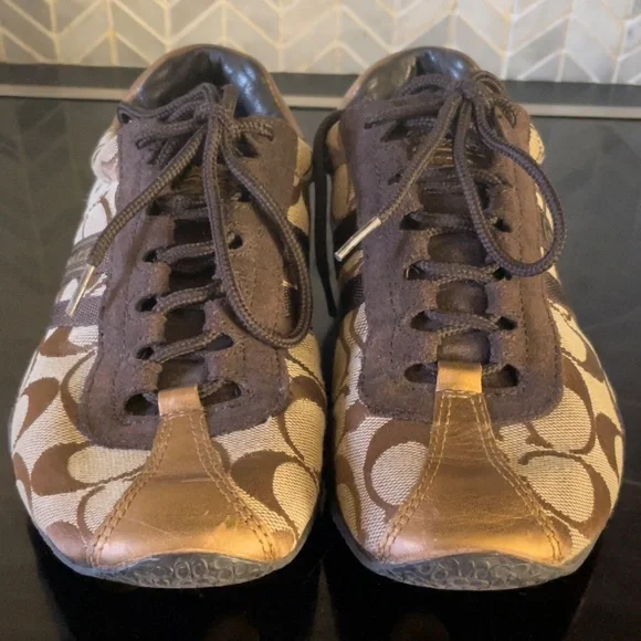 Coach leatherware sneakers leather suede brown tan gold logo - Picture 7 of 16
